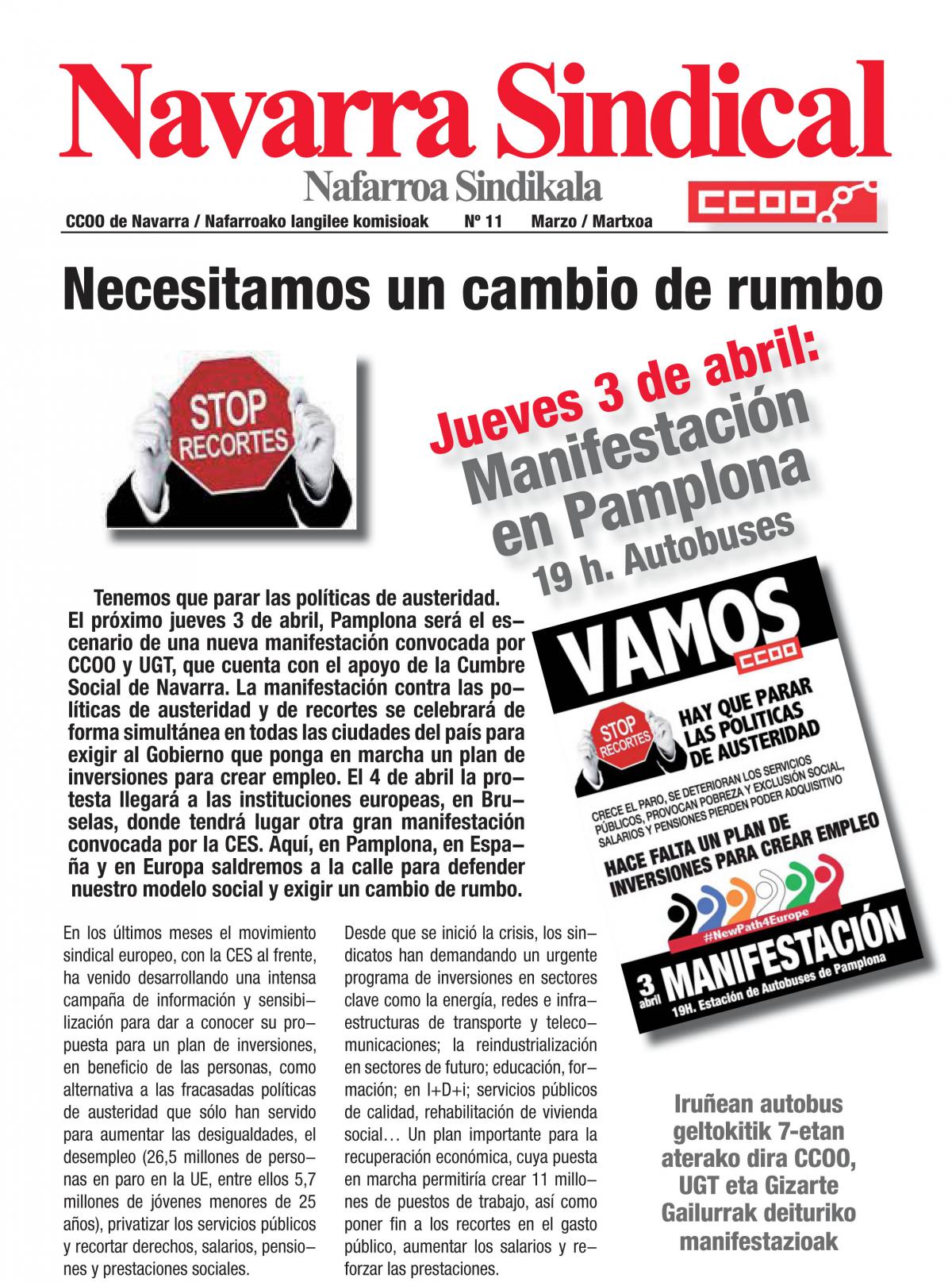 Necesitamos un cambio de rumbo. 3 de abril, manifestacin en Pamplona