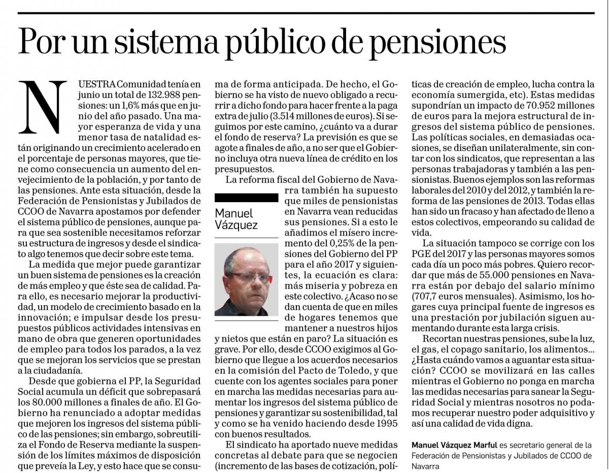 Artculo publicado hoy en Diario de Navarra
