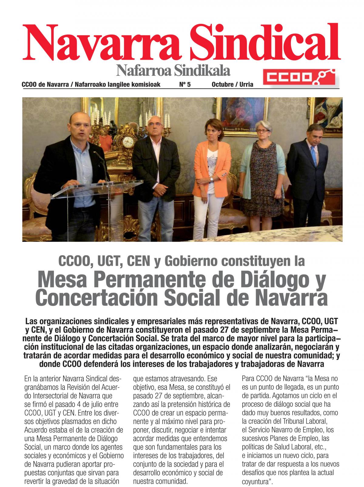 CCOO, UGT, CEN y Gobierno constituyen la Mesa Permanente de Dilogo y Concertacin Social de Navarra