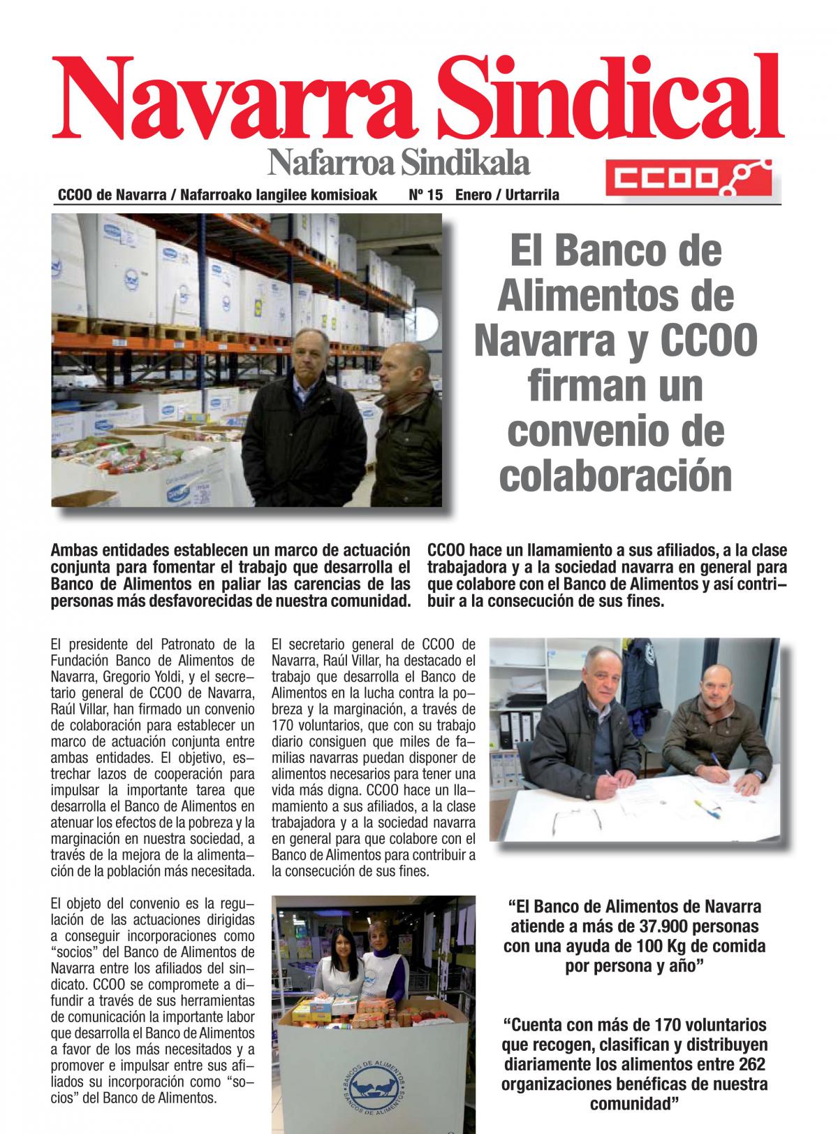 El Banco de Alimentos de Navarra y CCOO firman un convenio de colaboracin