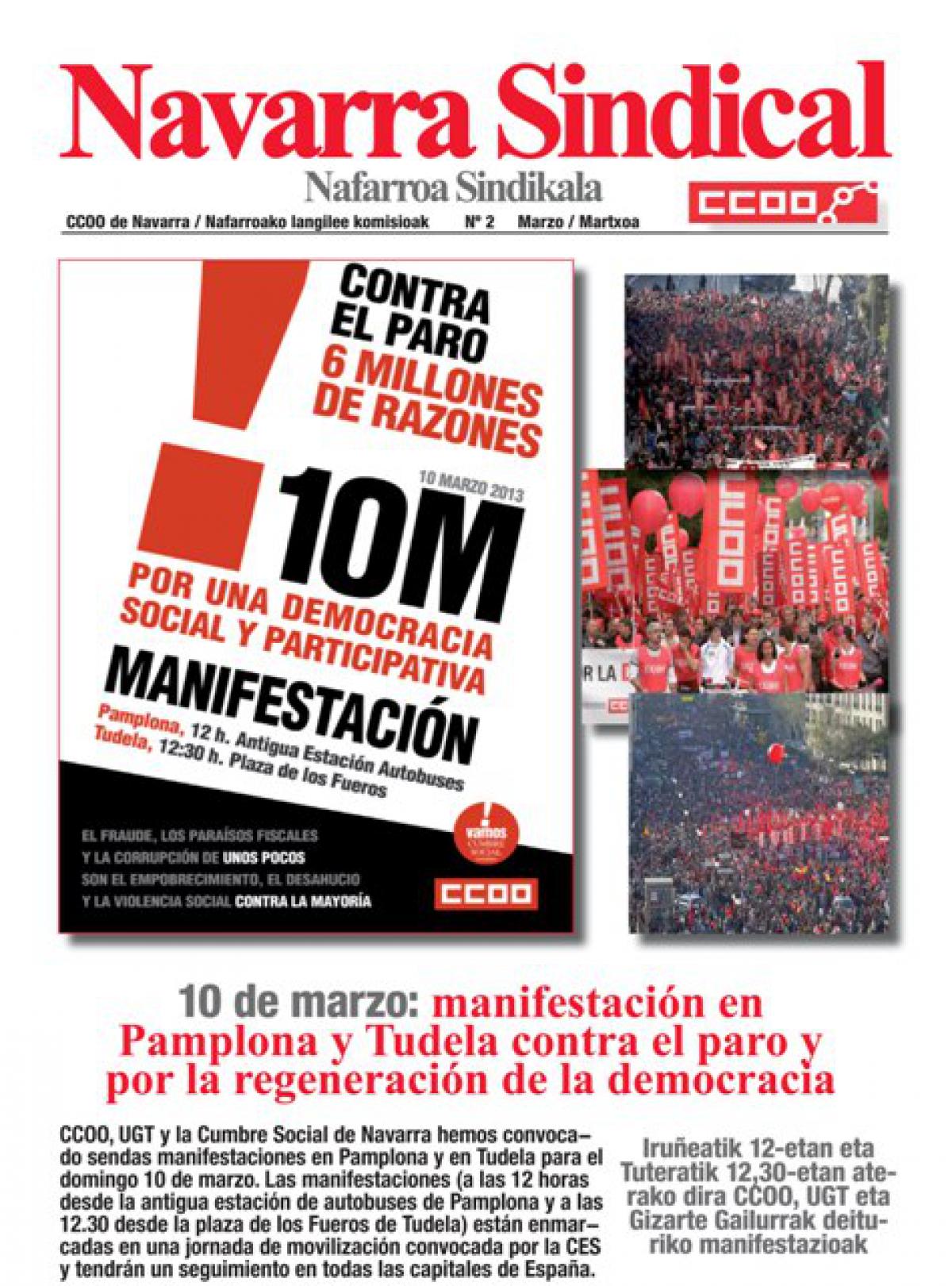 10 de marzo: manifestacin en Pamplona y Tudela contra el paro y por la regeneracin de la democracia